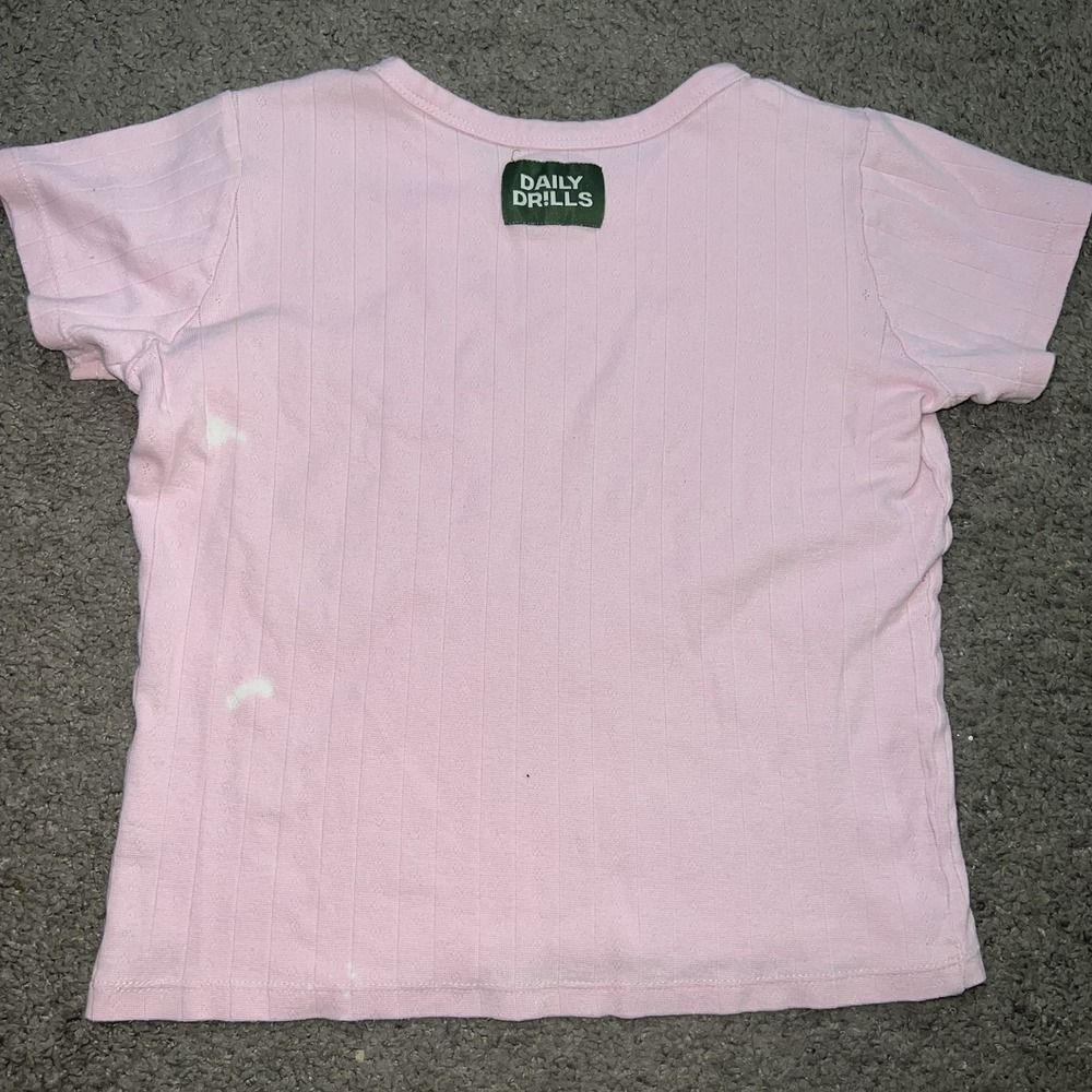 Daily Drills Pink Pointelle Baby Tee Small Bow Coquette Balletcore Y2K Style